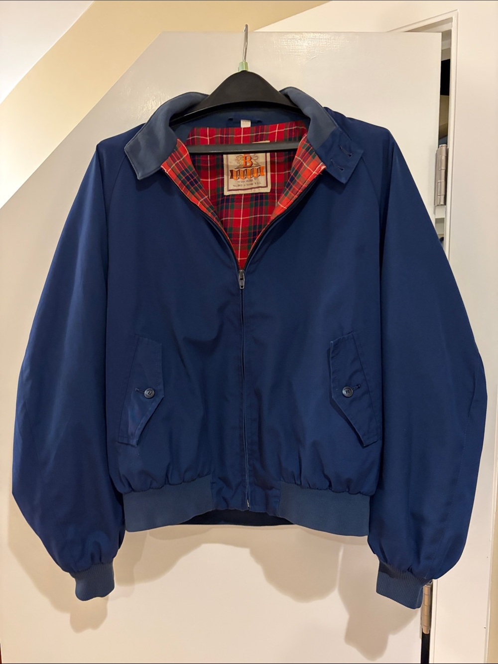 Van Heusen Baracuta Navy Bomber Jacket with Red Tartan Lining